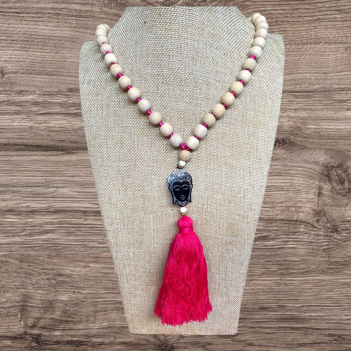 Buddha Tassel Necklace Pink