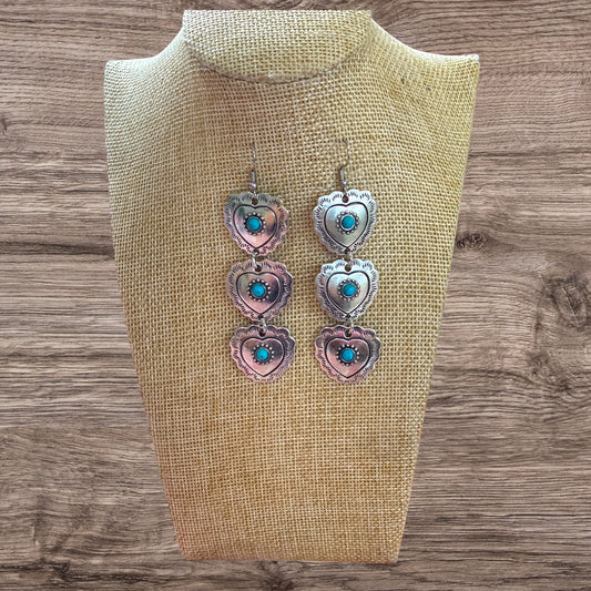 Heart Turquoise Stone Drop Hook Earrings Silver Plated