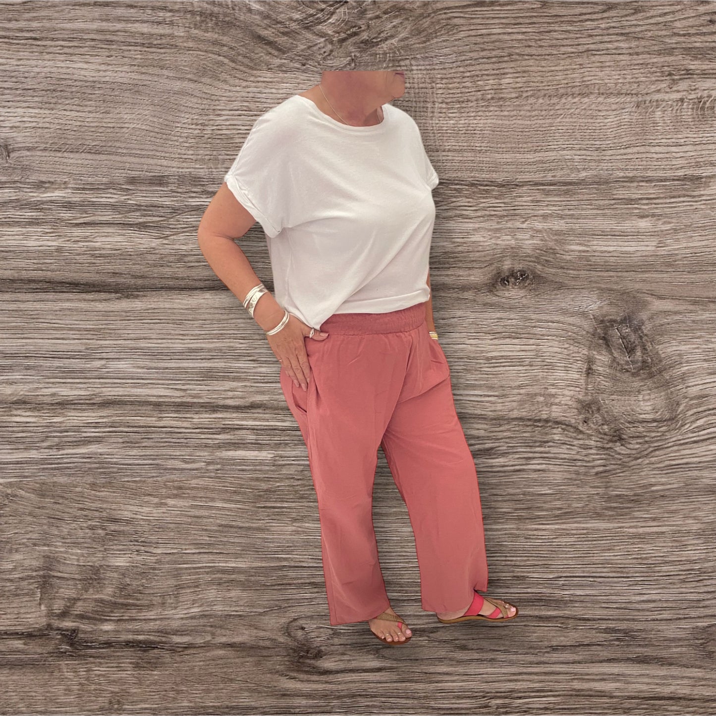 Linen pants Shirred waist with pockets O/S 8-14