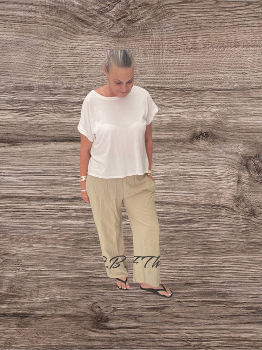 Linen pants Shirred waist with pockets