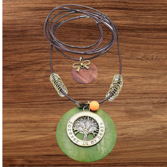 Necklace Wood Tree Of Life Green