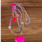 Heart Double Garland Necklace Pink with Charms