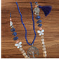 Heart Double Garland Necklace Blue with Charms