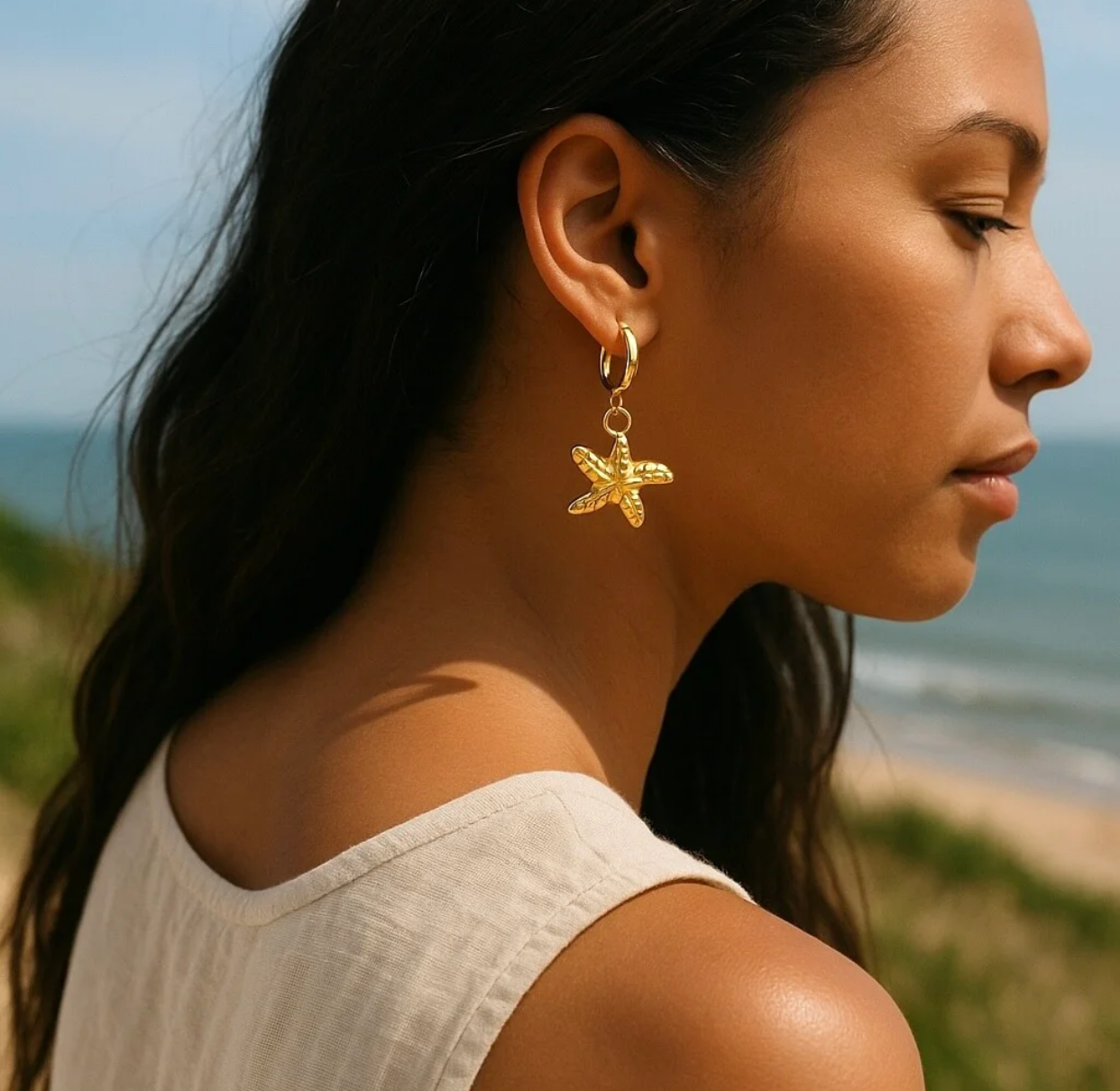 Starfish Drop Earrings 18k Gold Plated