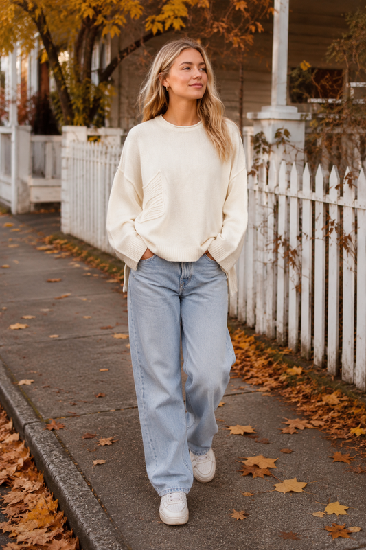 OBella Knit Pocket Top Beige