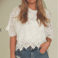 Lace White Top 1/2 sleeve with Detail Motifs