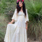 Boho Angel Sleeve Dress Cotton-Trim-LaceUp Dress Cream