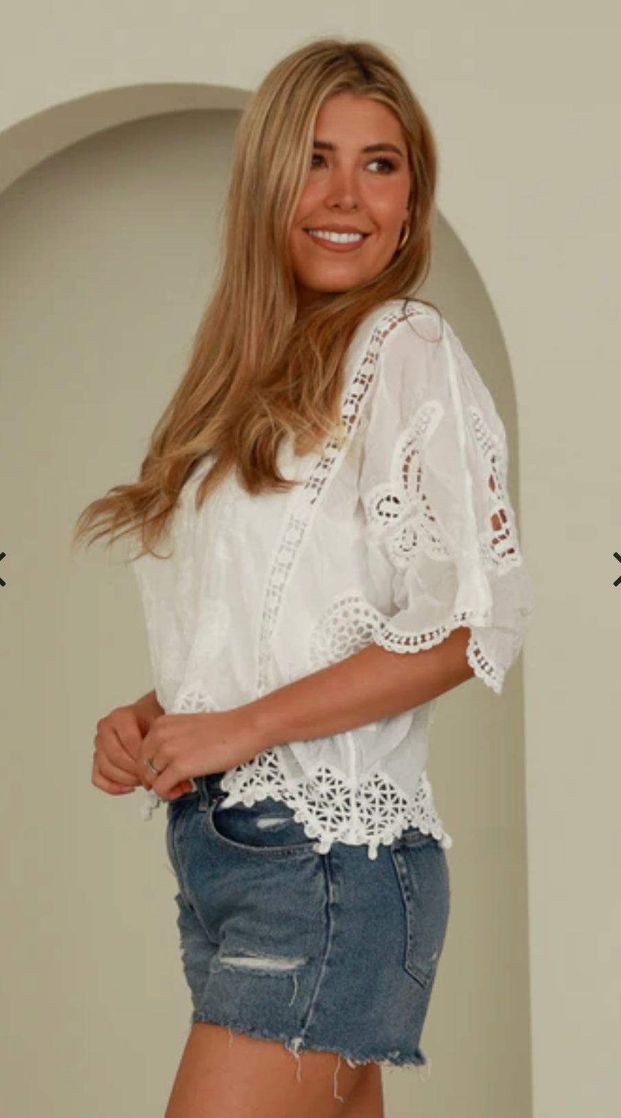 Butterfly Lace Flutter Top 1/2 sleeves White