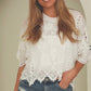 Butterfly Lace Flutter Top 1/2 sleeves White