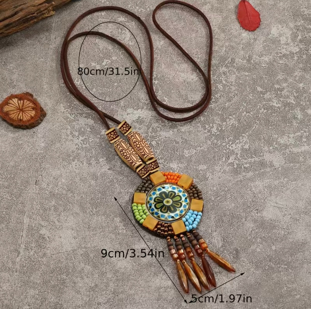 Boho Ethnic Necklace Wood Beads Dreamcatcher Flower