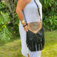Leather Fringe Shoulder Bag Black
