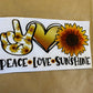 Peace Love & Sunshine Vinyl Sticker Decal Car-Caravan-Window-Home