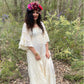 Boho Angel Sleeve Dress Cotton-Trim-LaceUp Dress Cream