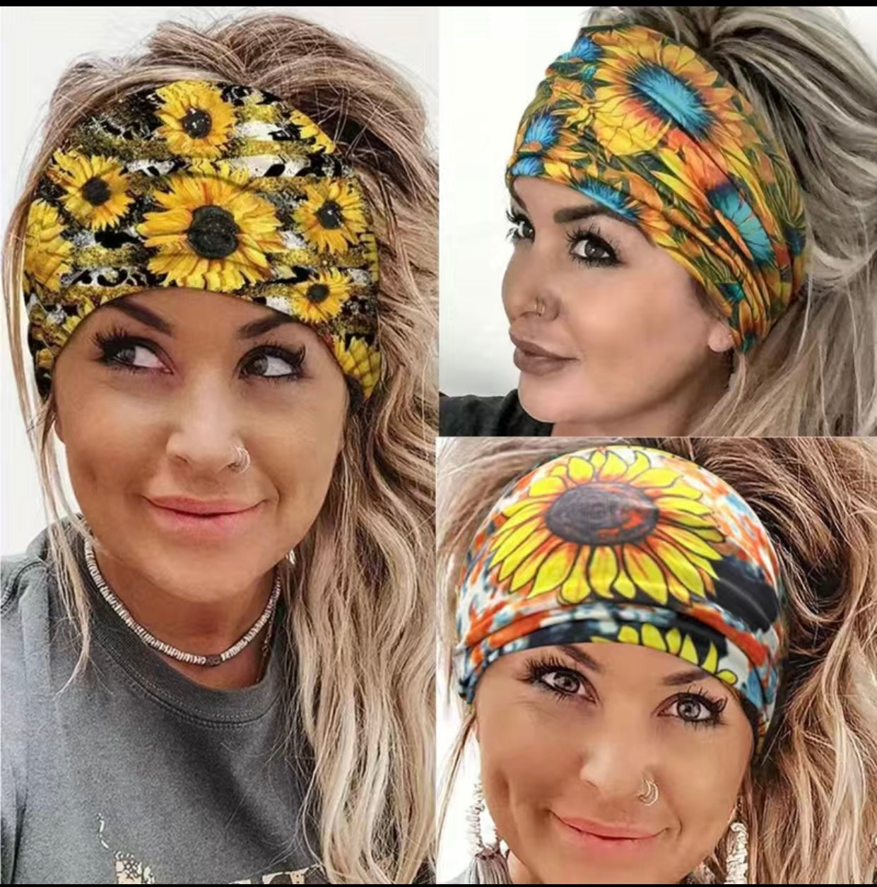 Boho Retro Assorted Sunflower Wide Headbands