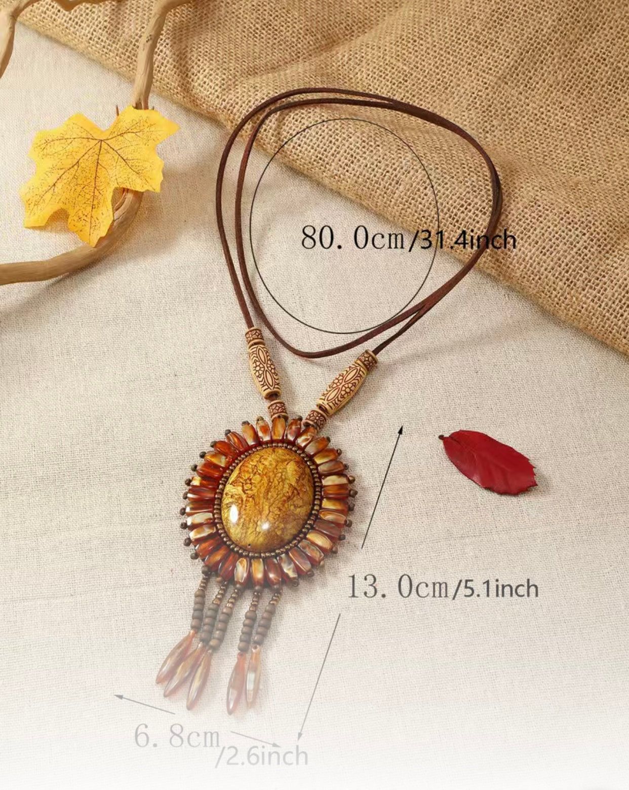 Boho Ethnic Wood Bead Necklace Sunflower