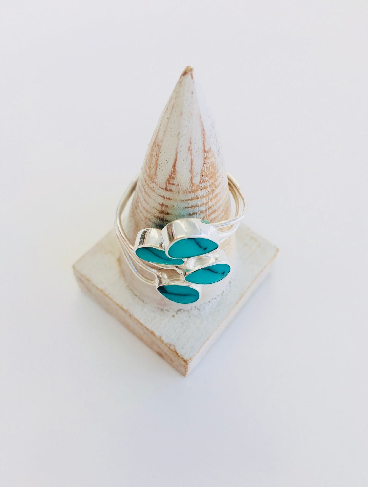 Adjustable Cluster Ring Sterling Silver Turquoise