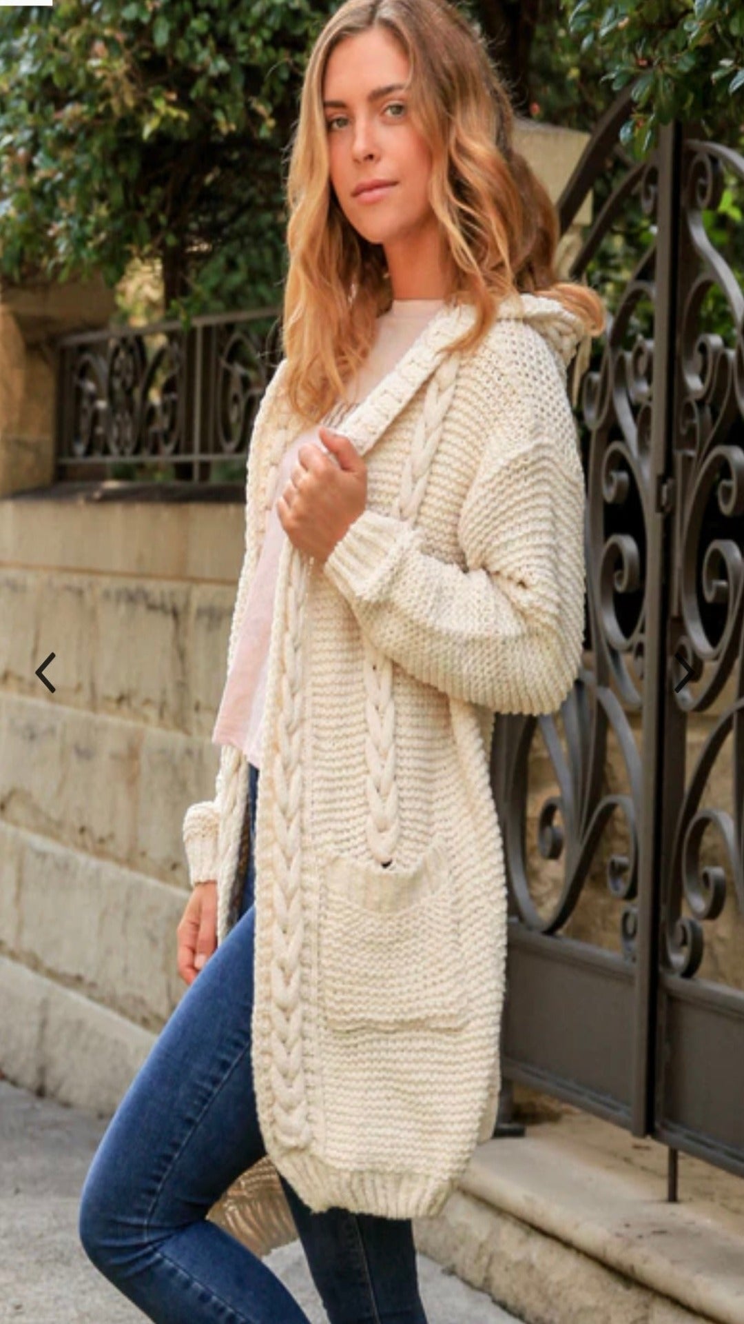 Tully Braided Knit Cardigan with Hoodie Cream
