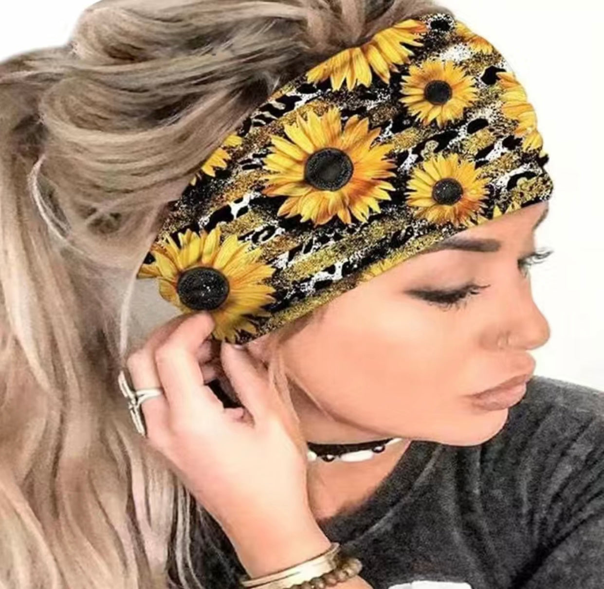 Boho Retro Assorted Sunflower Wide Headbands