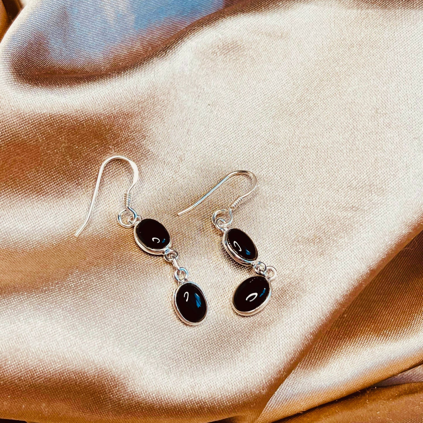 Black Onyx Earrings Dainty Tear drop Sterling Silver
