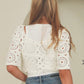 White Cotton Crochet Midriff Top