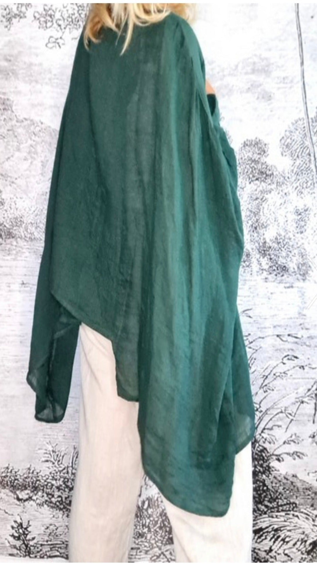 Linen Open Shirt Overlay Emerald