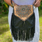Leather Fringe Shoulder Bag Black